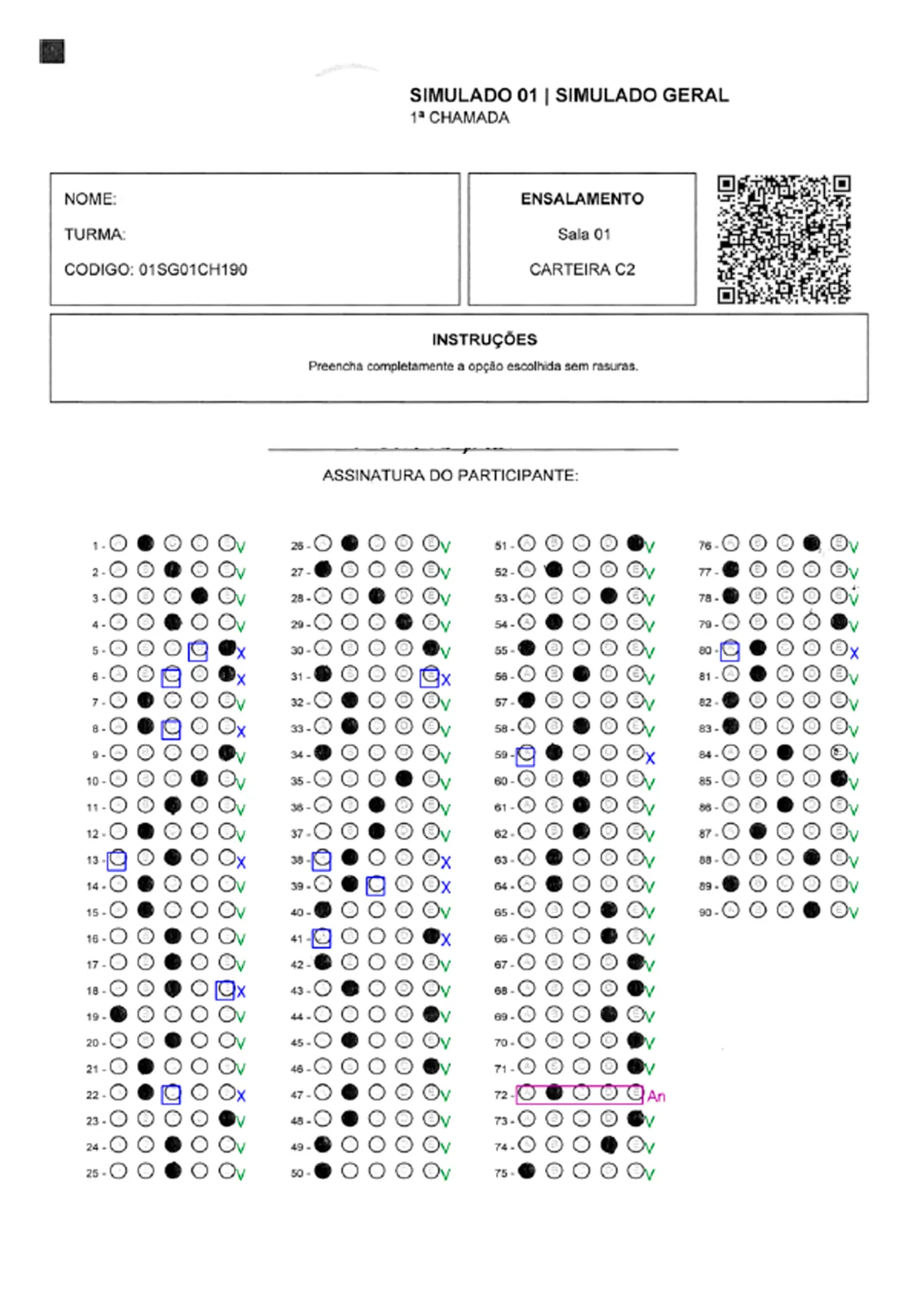 Graded answer sheet 1