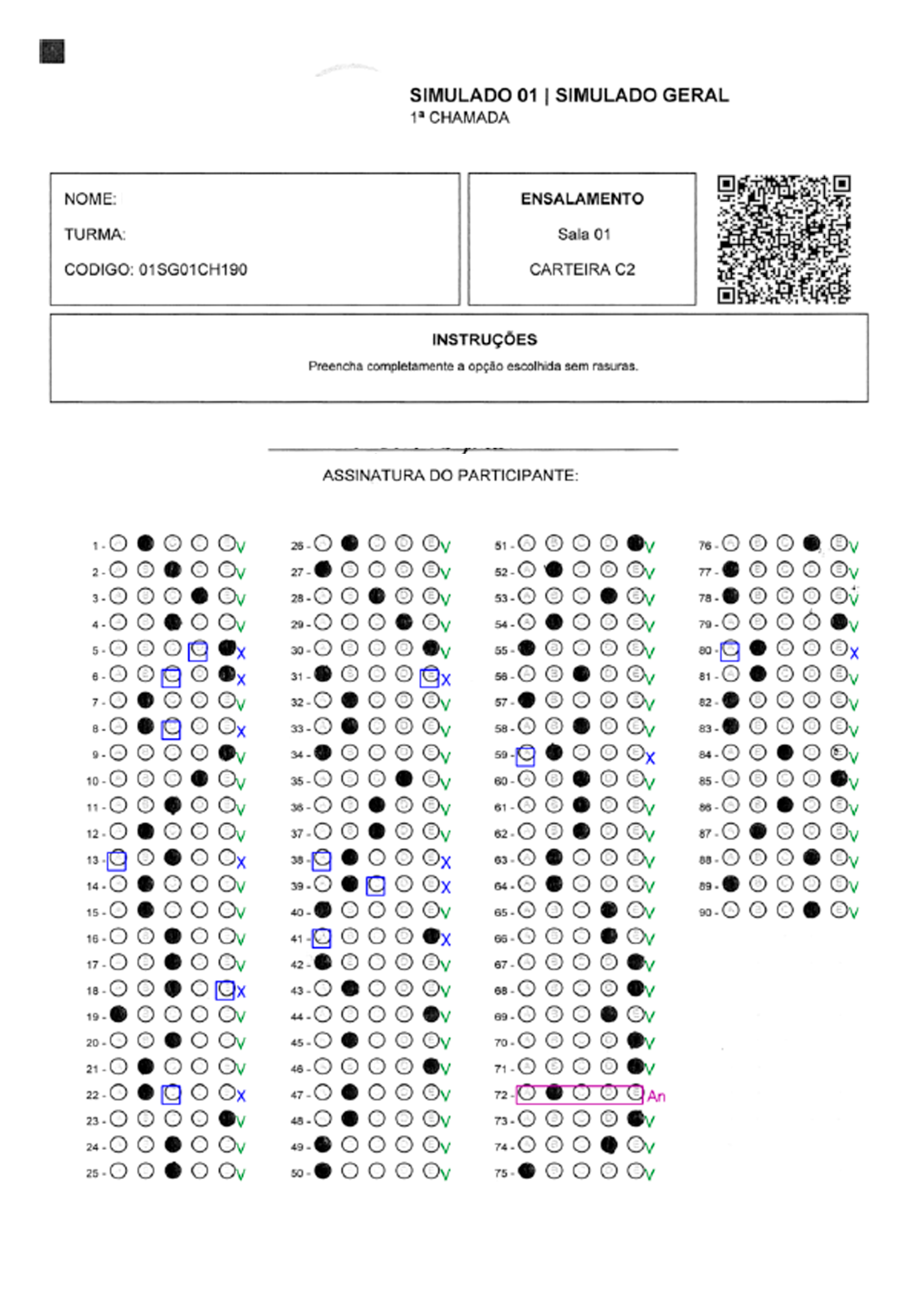 Graded answer sheet 1